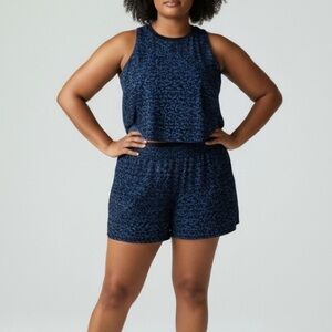 Athleta Blue and Black Patterned Short Set